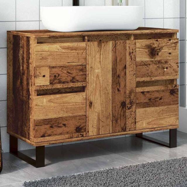 Berkfield Home Bathroom Sink Cabinet Old Wood 80x33x60 cm Engineered Wood in Brown - Size: 80 x 33 x 60 cm - image 1