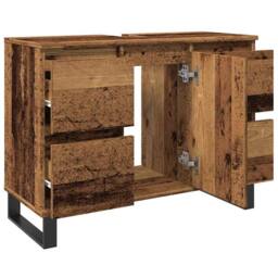 Berkfield Home Bathroom Sink Cabinet Old Wood 80x33x60 cm Engineered Wood in Brown - Size: 80 x 33 x 60 cm - thumbnail 7
