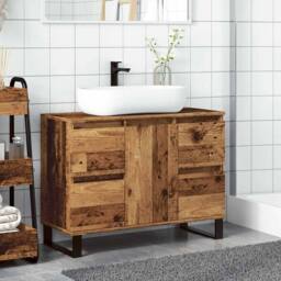 Berkfield Home Bathroom Sink Cabinet Old Wood 80x33x60 cm Engineered Wood in Brown - Size: 80 x 33 x 60 cm - thumbnail 3