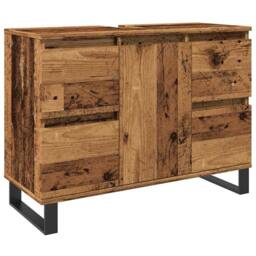 Berkfield Home Bathroom Sink Cabinet Old Wood 80x33x60 cm Engineered Wood in Brown - Size: 80 x 33 x 60 cm - thumbnail 2