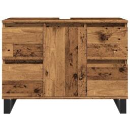 Berkfield Home Bathroom Sink Cabinet Old Wood 80x33x60 cm Engineered Wood in Brown - Size: 80 x 33 x 60 cm - thumbnail 4