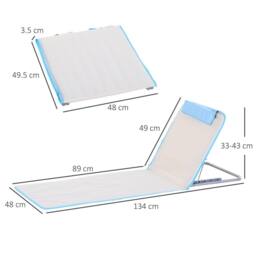 OUTSUNNY 2 Pieces Outdoor Beach Mat, Reclining Chair Set w/ Pillow Cream - thumbnail 3