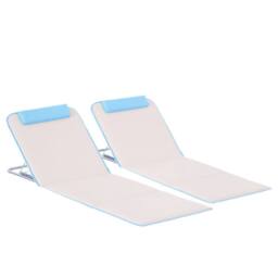 OUTSUNNY 2 Pieces Outdoor Beach Mat, Reclining Chair Set w/ Pillow Cream - thumbnail 2