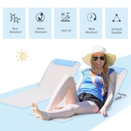OUTSUNNY 2 Pieces Outdoor Beach Mat, Reclining Chair Set w/ Pillow Cream - thumbnail 4
