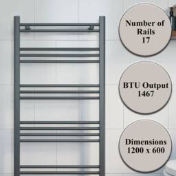 NESTLUNE Anthracite Flat Straight Heated Towel Rail in Grey - Size: 180 cm width x 180 cm drop - thumbnail 6