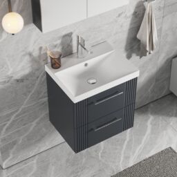 Balterley Wall Hung 2 Drawers Vanity Unit - Thin-Edge Basin 500mm, Satin Dark Grey - thumbnail 3