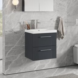 Balterley Wall Hung 2 Drawers Vanity Unit - Thin-Edge Basin 500mm, Satin Dark Grey - thumbnail 4