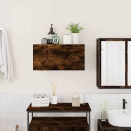 Berkfield Home Bathroom Wall Cabinet Smoked Oak 60x25x30 cm Engineered Wood in Brown - Size: 60 x 25 x 30 cm - thumbnail 3