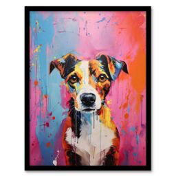 "Artery8 Wall Art Print Jack Russell Dog Lover Gift Pet Portrait Baby Blue Pink Orange Artwork Painting Art Framed - Size: W12"" x H16""" - thumbnail 1