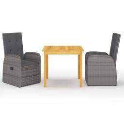 Berkfield Home Beautiful 3 Piece Garden Dining Set with Cushions Grey Poly Rattan - thumbnail 2