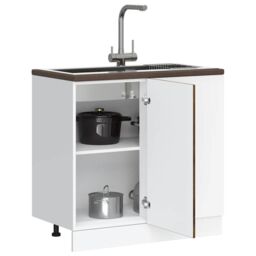 Berkfield Home Sink Base Cabinet Smoked Oak Engineered Wood in Brown - thumbnail 1