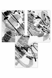 ARTZE Set of 3 Abstract Watercolour in Black & Grey Art Posters in Dark Grey - Size: W50 cm x H70 cm - thumbnail 1