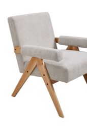 Living and Home Linen Upholsteried Wooden Armchair in Beige - thumbnail 5