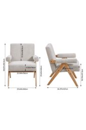 Living and Home Linen Upholsteried Wooden Armchair in Beige - thumbnail 6