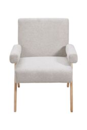 Living and Home Linen Upholsteried Wooden Armchair in Beige - thumbnail 3
