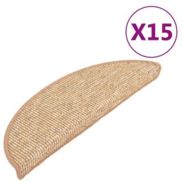 Berkfield Home Stair Mats Self-adhesive 15 pcs 56x17x3 cm Light Brown - Size: Medium - thumbnail 2