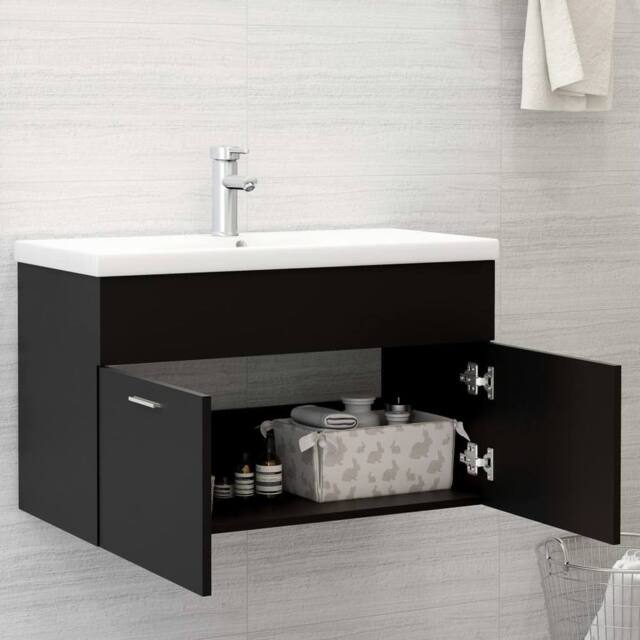 Berkfield Home Sink Cabinet with Built-in Basin Black Engineered Wood - image 1