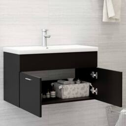 Berkfield Home Sink Cabinet with Built-in Basin Black Engineered Wood - thumbnail 1