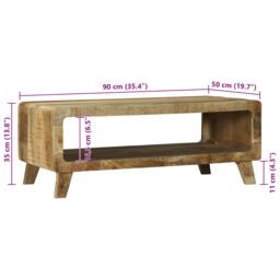 Berkfield Home Coffee Table 90x50x35 cm Solid Rough Wood Mango in Brown - Size: 90 x 50 x 35 cm - thumbnail 9