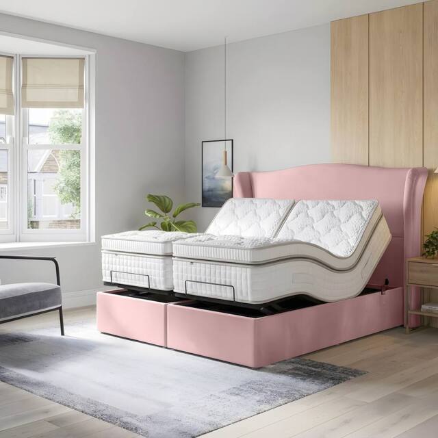 PARADISE BEDS LTD Orthopaedic Electric Adjustable Bed Set With Mattress & Headboard in Light Pink - Size: King - image 1