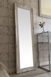 Downton Interiors Antique White Tall Ornate Dressing Wall Mirror with Bevelled Glass 142cm - thumbnail 2