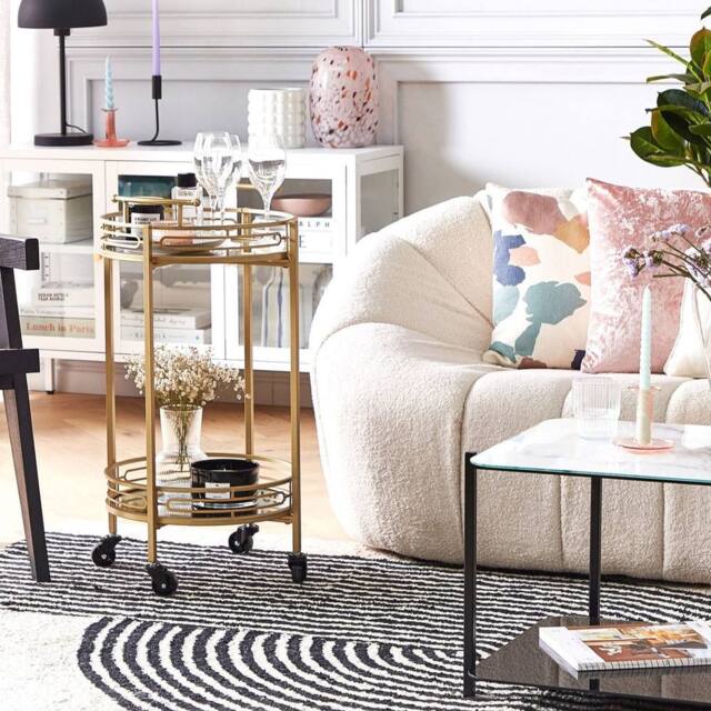 Wyld and Coco Gold Iron Bar Trolley with Mirrored Top - W42 x D42 x H75cm - image 1
