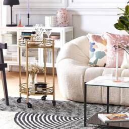 Wyld and Coco Gold Iron Bar Trolley with Mirrored Top - W42 x D42 x H75cm - thumbnail 1