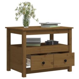 Berkfield Home Coffee Table Honey Brown 71x49x55 cm Solid Wood Pine - Size: 71 x 49 x 55 cm - thumbnail 6