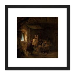 Artery8 Adriaen Van Ostade The Painters Studio Painting 8X8 Inch Square Wooden Framed Wall Art Print Picture with Mount in Black - thumbnail 1