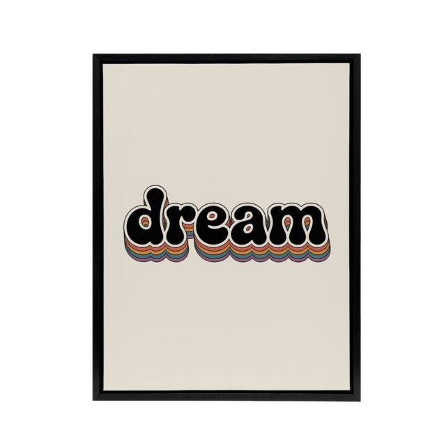 "Artery8 Dream Colourful Retro Rainbow Font Typography Framed Canvas Art Print in Beige - Size: W12"" x H16""" - image 1