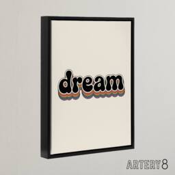 "Artery8 Dream Colourful Retro Rainbow Font Typography Framed Canvas Art Print in Beige - Size: W12"" x H16""" - thumbnail 2