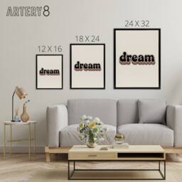 "Artery8 Dream Colourful Retro Rainbow Font Typography Framed Canvas Art Print in Beige - Size: W12"" x H16""" - thumbnail 4