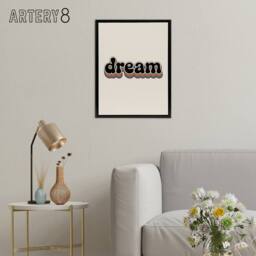 "Artery8 Dream Colourful Retro Rainbow Font Typography Framed Canvas Art Print in Beige - Size: W12"" x H16""" - thumbnail 3