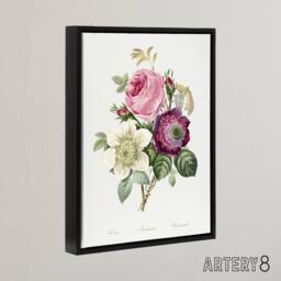 "Artery8 Anemone & Cabbage Rose Flower Redoute Vintage Framed Canvas Wall Art in White - Size: W12"" x H16""" - thumbnail 2