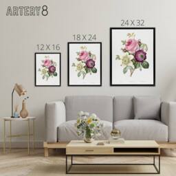 "Artery8 Anemone & Cabbage Rose Flower Redoute Vintage Framed Canvas Wall Art in White - Size: W12"" x H16""" - thumbnail 4