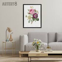 "Artery8 Anemone & Cabbage Rose Flower Redoute Vintage Framed Canvas Wall Art in White - Size: W12"" x H16""" - thumbnail 3