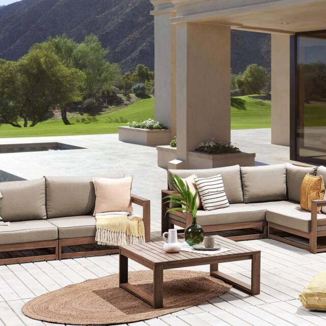 Wyld and Coco Everwood Modular Acacia 4 Seater Sofa Set Coffee Table and Taupe in Brown - image 1