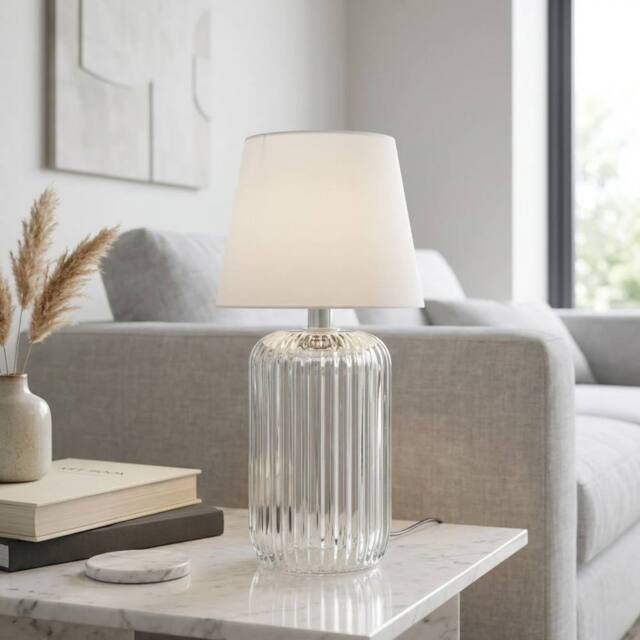 Garden Greatness Relica Ridged Glass Table Lamp in Beige - image 1