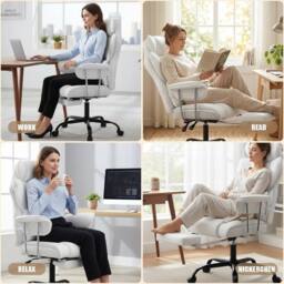 NESTLUNE White Heavy Duty Executive Desk Chair High Back Office Chair - Size: 100 cm x 15 cm - thumbnail 4