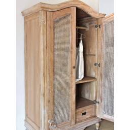 Lock Stock and Barrel Furniture Ltd Belle French Weathered Wardrobe with Rattan Doors - L66xW122xH210 cm in Brown - thumbnail 3