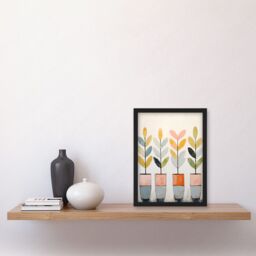 Artery8 Wall Art Print Plant Pots Simple Pastel Colour Oil Painting Bright Pink Green Blue Boho Artwork Framed A4 in Black - thumbnail 2