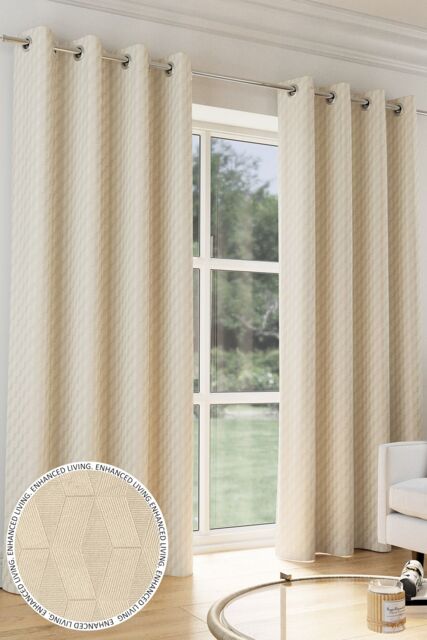 Enhanced Living Velvet Embossed Thermal Dimout Curtains for Bedroom & Living Room in Cream - Size: 229 cm width x 229 cm drop - image 1