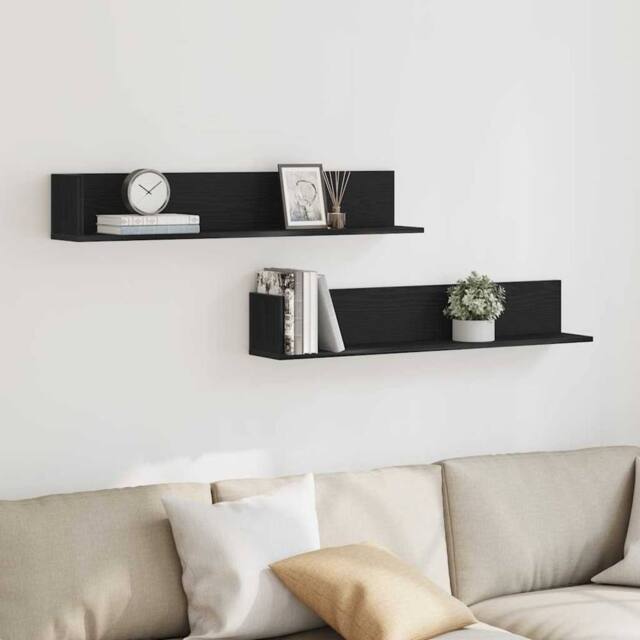 Berkfield Home Wall Shelves 2 pcs Black 100x16.5x16.5 cm Engineered Wood - image 1