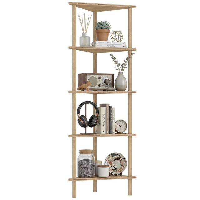 KORVIXA Natural‑Wood‑Finish 5‑Tier Corner Storage Shelf for Living Room in Natural - Size: 100 cm x 100 cm - image 1