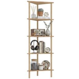 KORVIXA Natural‑Wood‑Finish 5‑Tier Corner Storage Shelf for Living Room in Natural - Size: 100 cm x 100 cm