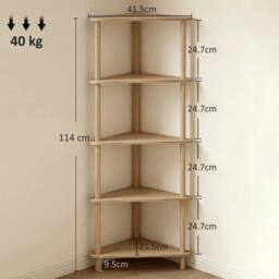 KORVIXA Natural‑Wood‑Finish 5‑Tier Corner Storage Shelf for Living Room in Natural - Size: 100 cm x 100 cm - thumbnail 2