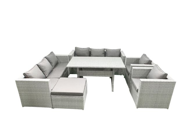 Fimous Rattan Garden Furniture Set Outdoor 8 Seater Patio Dinin g Sofa Sets with Dining Table 2 Chairs Big Footstool Light Grey Mixed - image 1