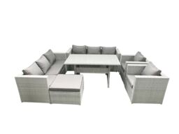 Fimous Rattan Garden Furniture Set Outdoor 8 Seater Patio Dinin g Sofa Sets with Dining Table 2 Chairs Big Footstool Light Grey Mixed - thumbnail 1