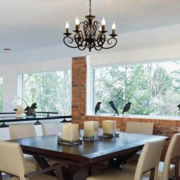 Garwarm Vintage 6-Light Iron Candle Chandelier Pendant for Kitchen or Dining Room in Black - thumbnail 5