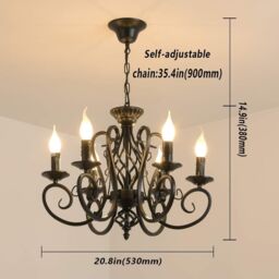 Garwarm Vintage 6-Light Iron Candle Chandelier Pendant for Kitchen or Dining Room in Black - thumbnail 6
